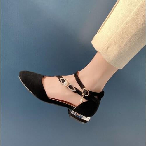 YQBTDL Women Pumps 2021 New Spring Summer 3CM Low Heels D'Orsay & Two Piece Female Flock Party Lady Elegant Sandals Shoes Woman