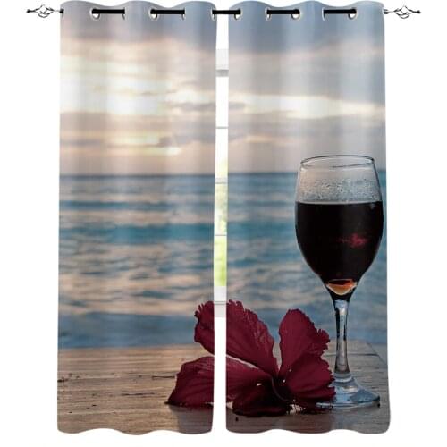 Wine Beach Flowers Sunrise Blackout Curtains For Living Room Window Curtains For Bedroom Kitchen Curtains Drapes Blinds