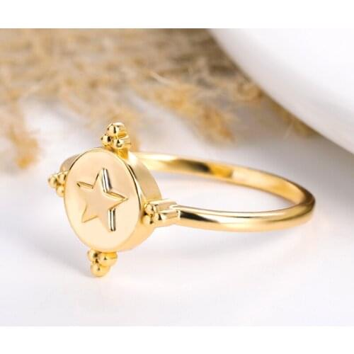 Vintage Ancient Solid Star Ring Disc Texture Puck Unisex Minimalist High Quality 2021 Club Metallic Stainless Steel Men Women