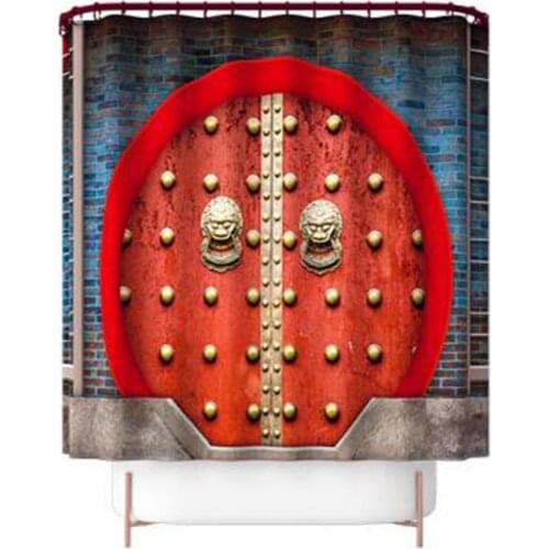 Waterproof Shower Curtain 180*180cm Tower Building Digital Printing Bathroom Curtain With Hooks
