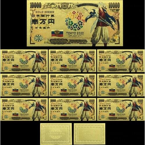 Japan Gold Banknote Tokyo World Flags Comics Cartoon Card 10pcs Russia Souvenir Anime Gold Plastic Cards for Collection