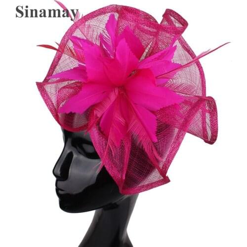 New Fashion Women Hair Fascinator Sinamay Church Headwear Headbands Party Royal Ascot Bridal Hair Accessories Wirh Feathers