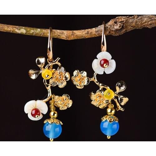 2019 New Women Asymmetric Original Design Earrings Woman Plum Blossom Branch