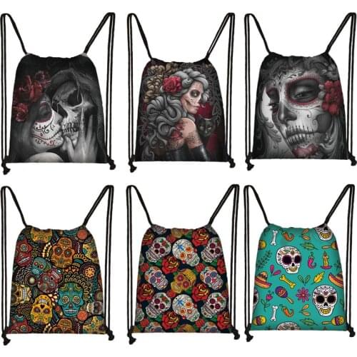 Cartoon Gothic Girls Backpack Women Fashion Storage Bag Teenager Girls Canvas Drawstring Bag Ladies Party Shopping Bags