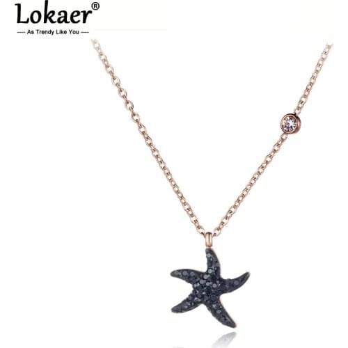 Lokaer Titanium Stainless Steel Clay Crystal Starfish Choker Necklace Jewelry Lovely CZ Pendant Chain Necklace For Women N19061