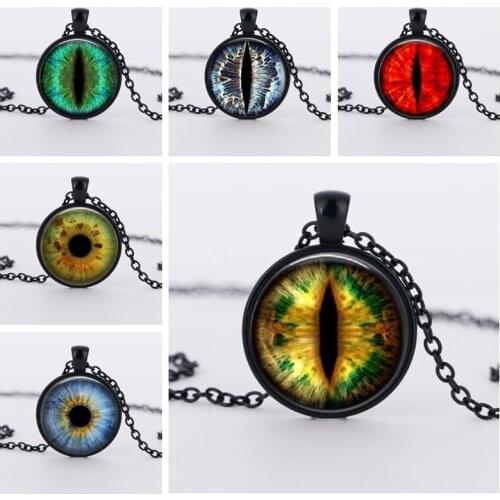SUTEYI Fashion Cat Eye DIY Necklace Dragon Art Picture Glass Cabochon Pendant Long Chain Crystal For Men Jewelry