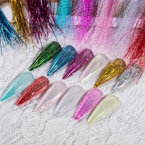 1 Pack Fluorescent Thread Nail Sticker Colorful Glitter Mesh Net Line Tape Holographic 3D Silk Foils DIY Nail Art Decorations