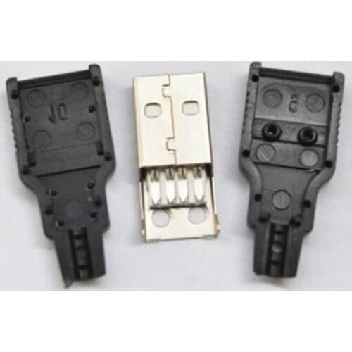 10Pcs/lot A public wire-type three-piece plastic shell male USB A-type male connector housing with plastic wire 4P4