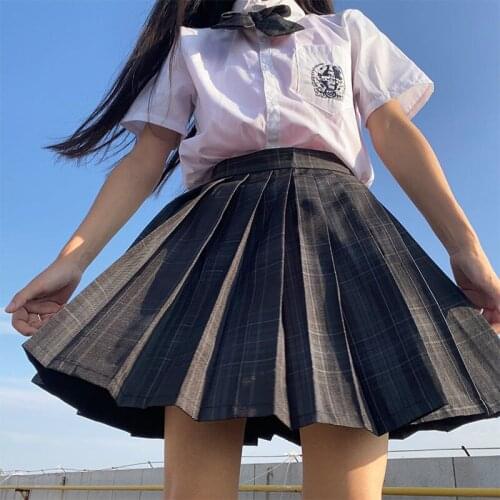 2021 Gothic Harajuku Plaid Skirt Women Kawaii Cute Black Pleated Mini Skirt Japanese School Uniform for Girls Preppy Style JK