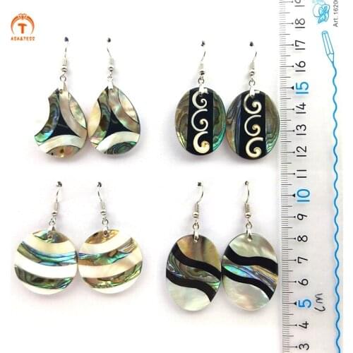 3Pair Natural Abalone Shell korean Fashion Drop Earrings Oval Shape Graffiti Art Shell Sliver Earrings For Women Jewelry Finding