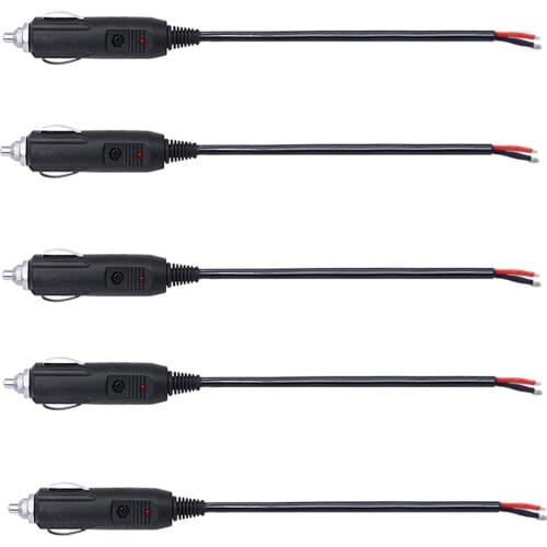 5PCS DIY 12V Replacement Cigarette Lighter Male Plug with Lead - 24V Car Power Adapter Auto Accessories with Led Lights 10A Fuse