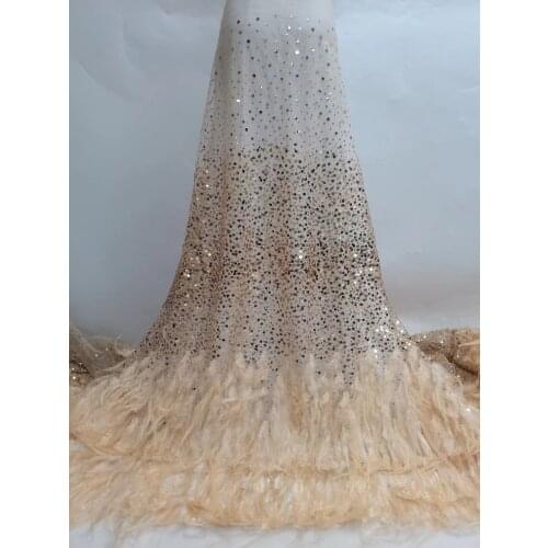 5yards/pc) White bling bling African wedding tulle lace feathers French net lace fabric with beads sequins embroidery FXZ025
