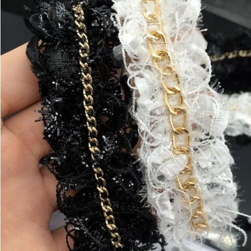 50yards Gold Chain Embroidered Lace Trim Ribbon Fabric Handmade DIY Wedding Dress Dentelle Applique Trimmings Sewing Accessories