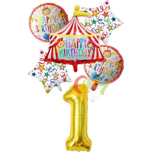 6pcs Circus Happy Birthday Foil Balloon Lion Monkey Tiger Helium Ballon Fiesta Animal Party Decoration Kids Toys Baby Shower