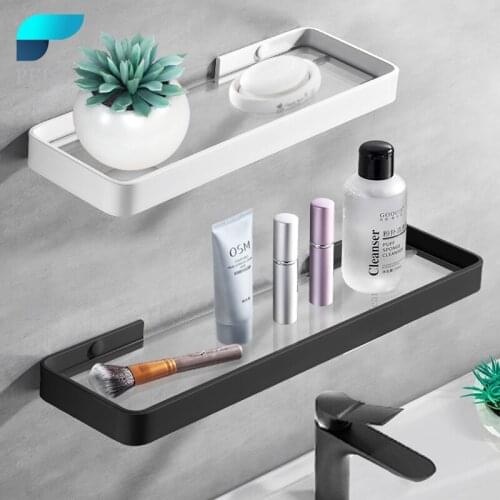 PEISI Punch-Free Aluminum Bathroom Shelf Removable Glass Shower Storage Rack Shampoo Organizer Household Bathroom Accessories