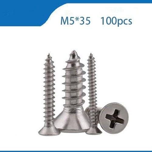 Free shipping 100pcs GB846 M5x35mm304 Stainless Steel flat head cross Countersunk head self tapping stainless nails
