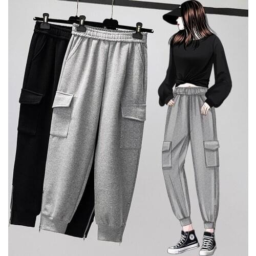 Black Grey Elastic Plus Large Size Oversize Korean Vintage Clothes WomenS High Waist Trousers Fashion Pants For Girls