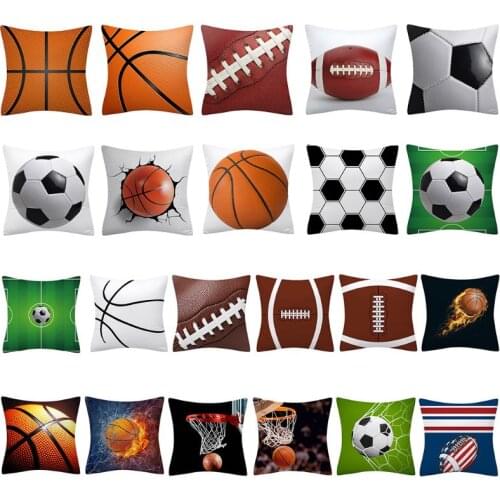 Sports Rugby Football Basketball Throw Pillow Case 3D Digital Printing Peach Velvet Decorative Square Cushion Cover 425C