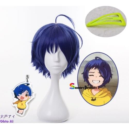 Wonder Egg Priority Ohto Ai Cosplay Wig Blue Short Hair Wig Woman Girl Bobo Curly Headgear Halloween Party Costume Props