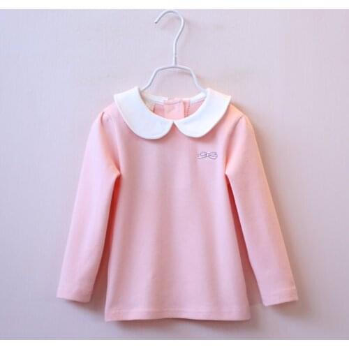 High Quality 2018 Children Clothing Bow Embroidery Doll Collar Shirt Kids Baby Clothes Tops Cotton Long Sleeve Tshirts For Girls