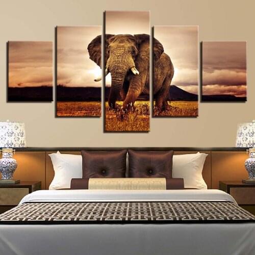 Home Decor Canvas 5 Panel Animal Elephant Modular Framework Painting Top-Rated Wall For Living Room Modern Type poster
