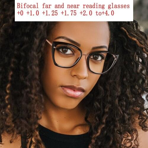 Photochromic Bifocal Reading Glasses Women Cat Glasses Frame Red female Discolor Presbyopic Hyperopia Glasses NX
