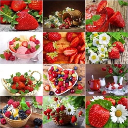 GATYZTORY Food Scenery Painting By Numbers Kits For Kids Framed Canvas Fruit Strawberry Drawing Acrylic Pigment Wall Picture Gi