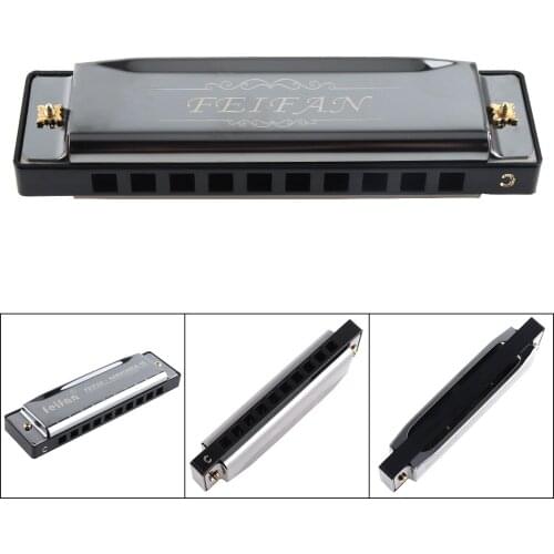 Harmonica 10 Holes 20 ToneC Matte Black Harmonica Blues Harp Mouth Organ Stainless Steel Musical Instrument for Beginner