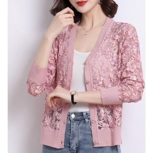 New Autumn Summer Cardigan Women Lace Hollow Out Shawl Knitted Sweater Female Cardigans Thin Coat Ladies Sun Protection Tops
