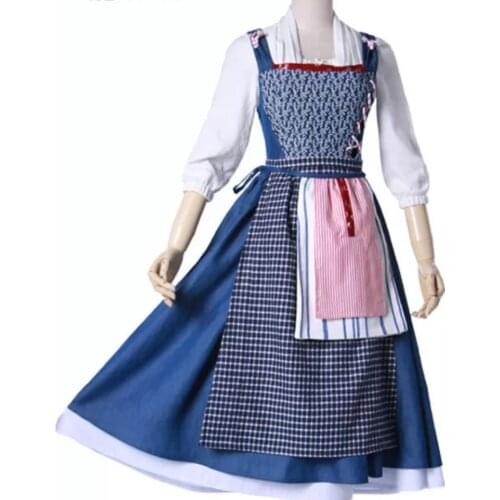 Blue Lolit Maid Costume anime movie Cosplay beauty and beast costume Belle dress show dress bar