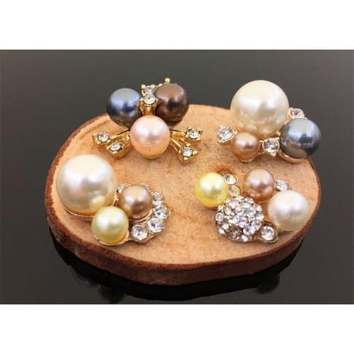 5pcs Flatback Pearl Beads Round Rhinestone Trim DIY Wedding Dress Button