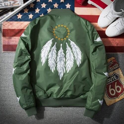 TANG Free Shipping 2019 New Feather Print Pilot Male Jacket Streetwear Black Bomber Jacket Men