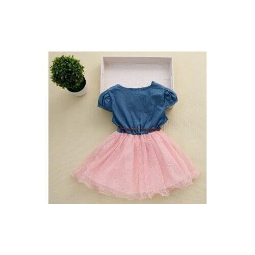 AiLe Rabbit Girls denim dress summer short-sleeved mesh dress women baby denim princess dress k1