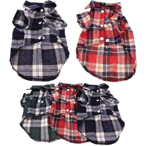 Summer British Style Plaid Dog Shirt Cotton Pet Cat Puppy Shirts french Bulldog chihuahua Shirt For Small Medium Cat Dog Clothes