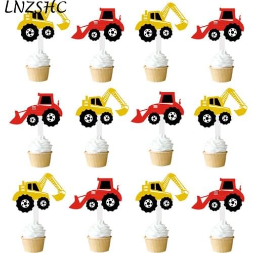 Excavator Car Cake Topper Personalised Construction for Boys Baby Vehicles Happy Birthday Theme Cupcake Toppers Cake Decorating