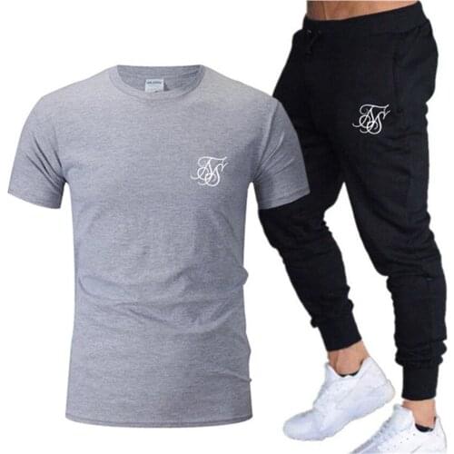 New SikSilk Mens Summer Leisure Sets T-Shirt+Pants Two Pieces Casual Tracksuit Male Sportswear Gym Brand Clothing Sweat Suit