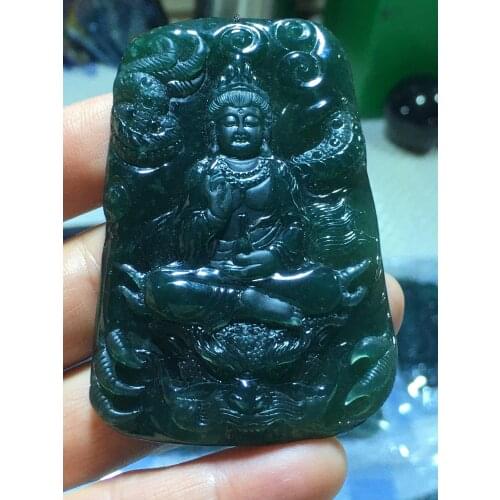 Natural Myanmar jade A HandCarved jade guan yin Buddha emperor green jade pendant jadeite jade necklace pendants jewelry