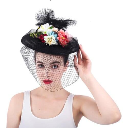 2019 Summer New Style Bridal Wedding Face Veil Lace Mesh Feather Colorful Flower Leaf Veil Handmade Romantic Wedding Headpie