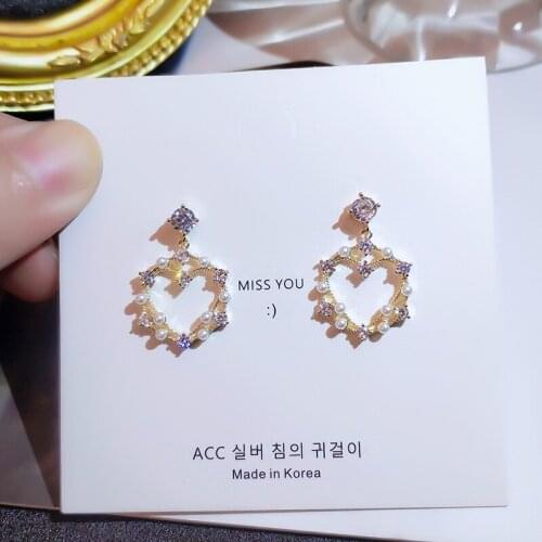 New love inlaid zircon high-quality pearl stud earrings personality niche design exquisite ladies silver jewelry