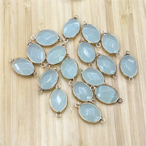 20pcs Natural Stone Pendants Round Gold Plate Malachite Opal Double Hole Connectors for Jewelry Making DIY Necklace Bracelet