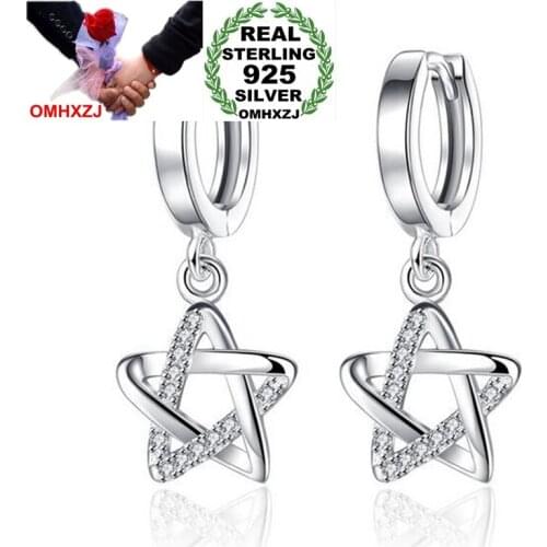 OMHXZJ Wholesale Jewelry fashion Joker star Woman gifts Simple Hollow Pentagram 925 Sterling Silver buckle drop Earrings YS190