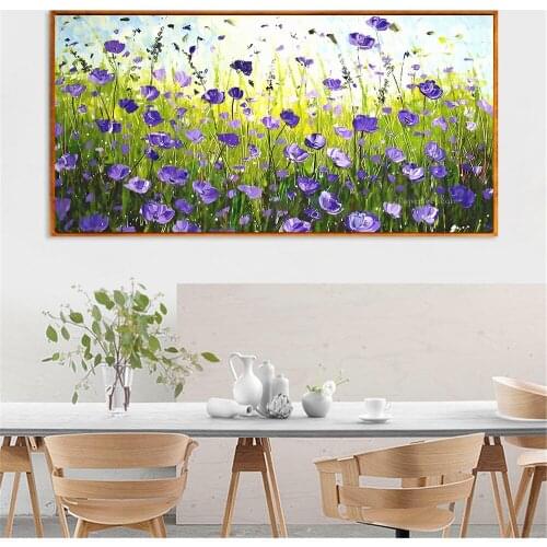 Nordic Modern Floral Abstract Fashion Oil Canvas Painting Art Print Poster Picture Purple Flowrers Wall Living Room Home Decor