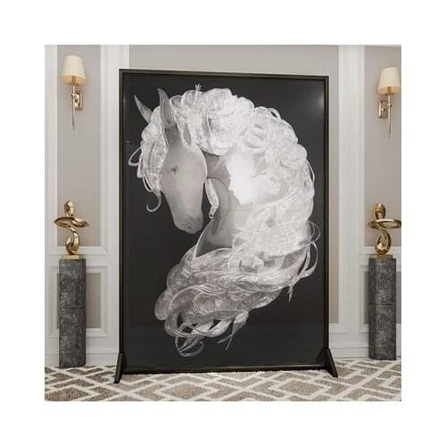 European style light luxury art metal screen partition living room entrance door mobile screen white horse love