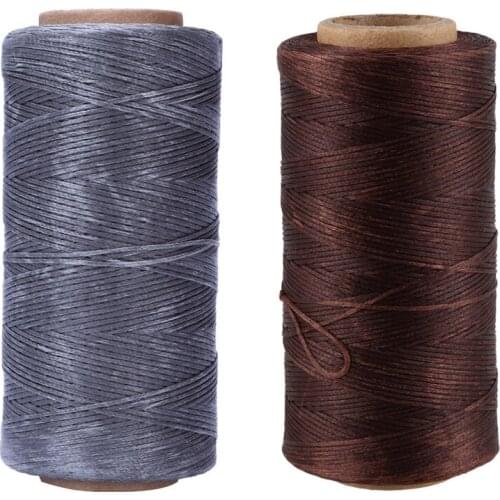 2 Pcs 260M 150D 1MM Leather Sewing Waxed Wax Thread Hand Needle Cord Craft DIY New Color:Light Brown & Gray