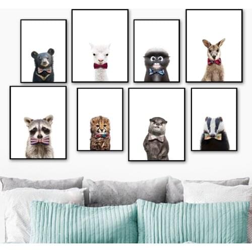 Otter Bear Alpaca Kangaroo Raccoon Badger Lion Wall Art Canvas Painting Nordic Posters And Prints Wall Pictures Kids Room Decor