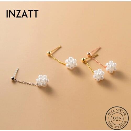 INZATT Real 925 Sterling Silver Pearl Chain Tassel Stud Earrings For Fashion Women Party Cute Fine Jewelr Minimalist Accessories