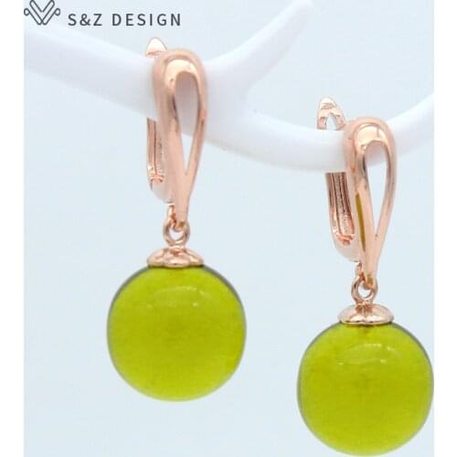 S&Z Trendy Temperament Round Synthesis Ambers Dangle Earrings 585 Rose Gold White Gold For Women Girl Wedding Jewelry Eardrop