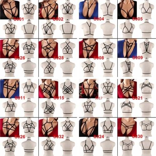 Strappy Pentagram Harness Bra for Women Sexy Crop Top Body Cage Bralette Punk Goth Fetish Elastic Bondage Festival Rave Clothes
