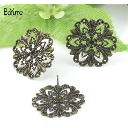 20 Pieces Butterfly Flower Stud Earring Base Antique Bronze Plated Vintage Earring Jewelry Findings (No Earring Back))
