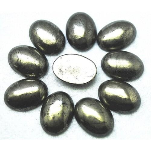 10PCS Natural Pyrite Stone Cabochons Oval Shape 13x18mm 15x20mm NO Hole Loose Beads For DIY Jewelry Accessories And Findings